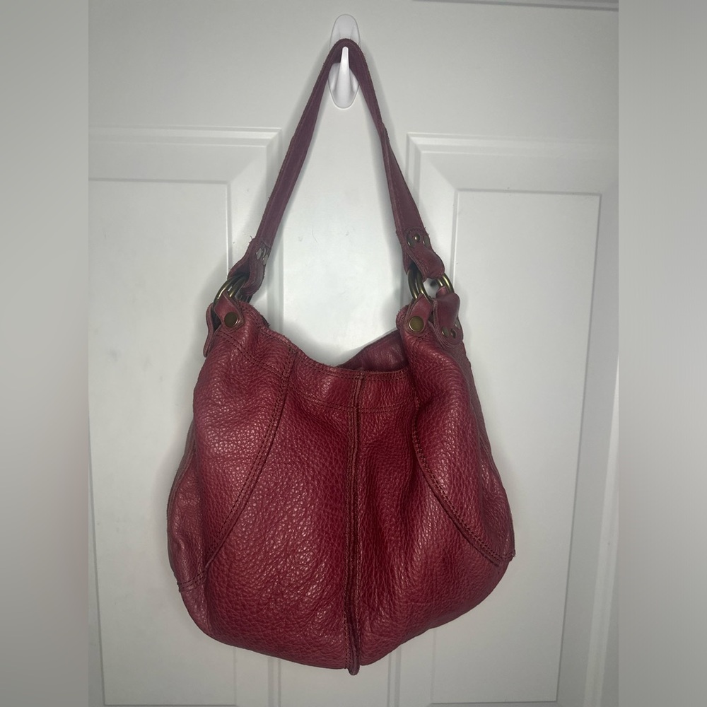 Lucky Brand Red Pebbled Leather Hobo Bag